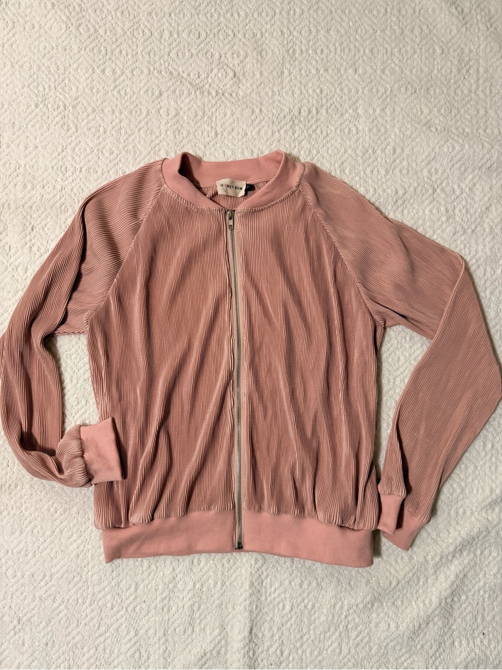 Ribbed Blush Zip Bomber Jacket by A New Day